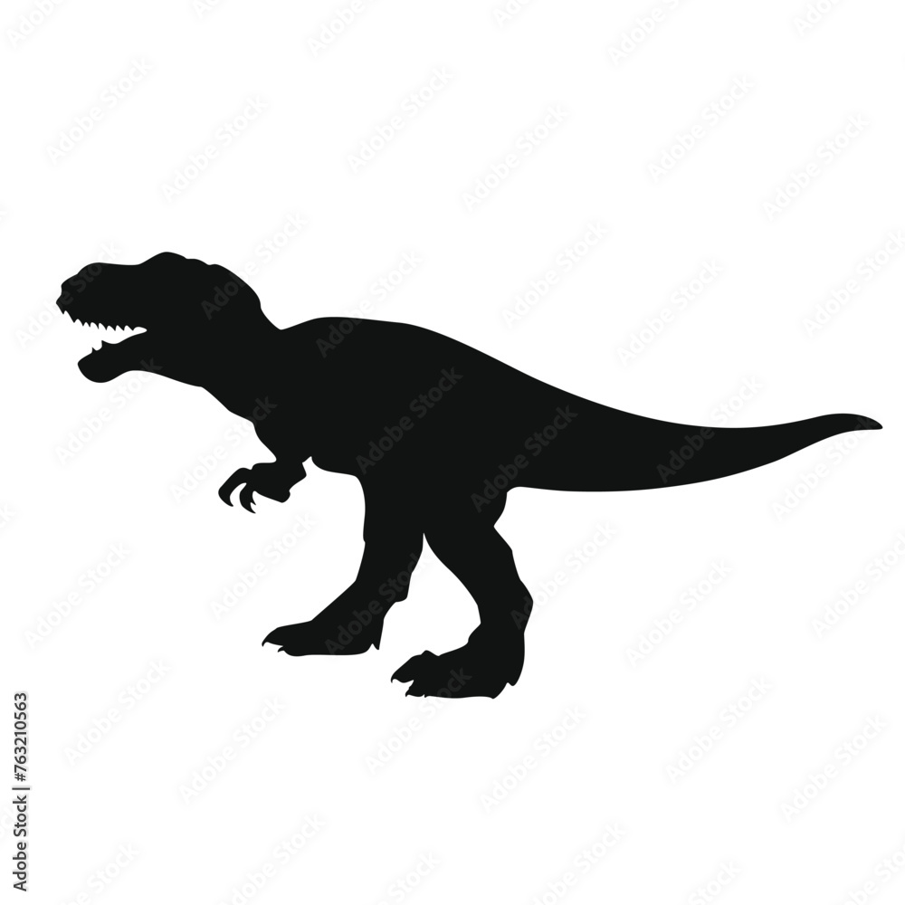 Tyrannosaurus rex silhouette sign. Dinosaur black symbol. Jurassic prehistoric t-rex. Ancient predator vector illustration. Aggressive creature design isolated on white background.