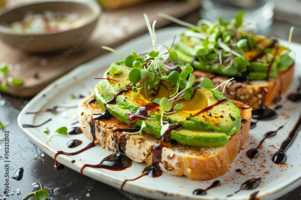 Artisanal Avocado Toast: Microgreens and Balsamic Highlight