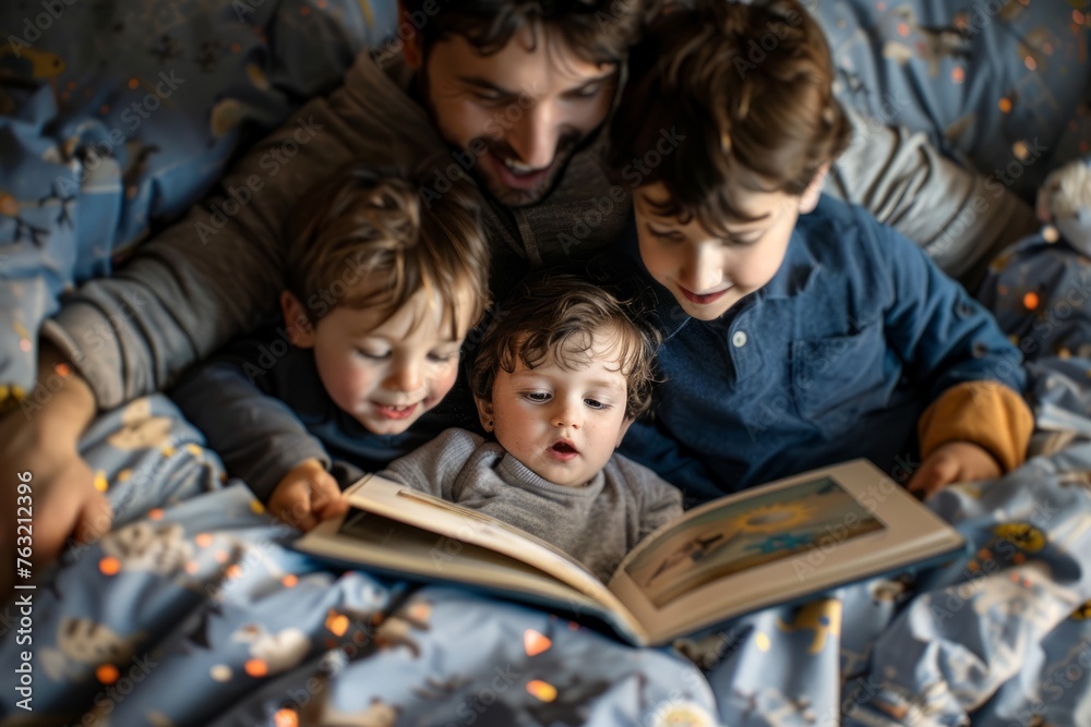 Nighttime Reading: A Parent Engaging Kids with a Storybook