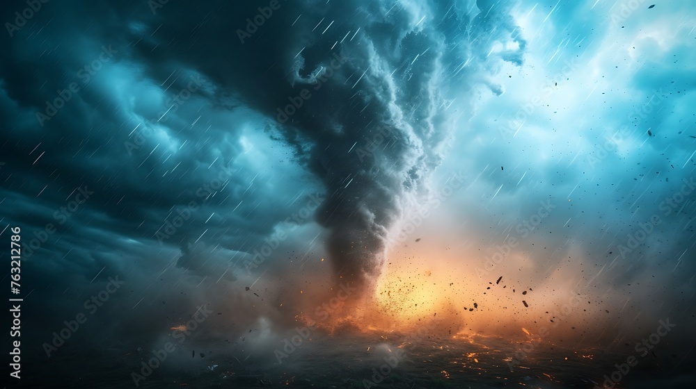 Tornado In Stormy Landscape - Climate Change And Natural Disaster Concept Tornado In Stormy Landscape - Climate Change And Natural Disaster Concept