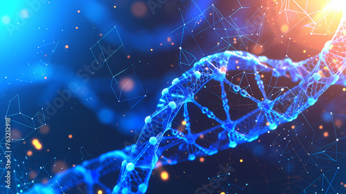 Abstract Background, Futuristic, Abstract Dna Strands Texture, Curved Lines - A Blue Dna Structure With Dots And Lines