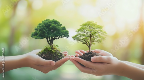 tree in two hands with very different environments Earth Day-Global Warming and Pollution