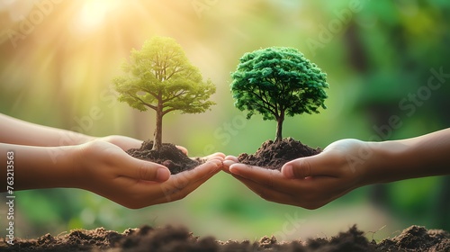 tree in two hands with very different environments Earth Day-Global Warming and Pollution