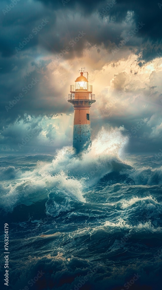 Lighthouse Battling Stormy Ocean