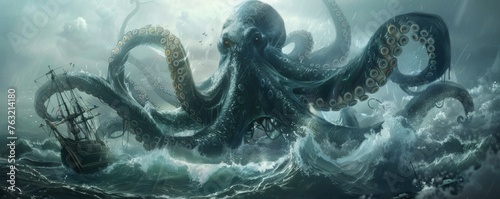 Octopus Attacks Ship in the Ocean © Denys