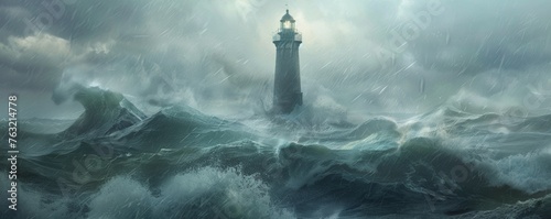 Lighthouse in a Stormy Sea