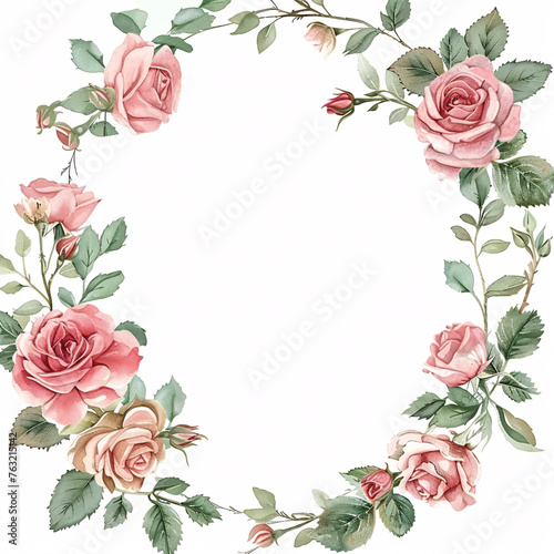 watercolor roses frame wreath illustration for card template