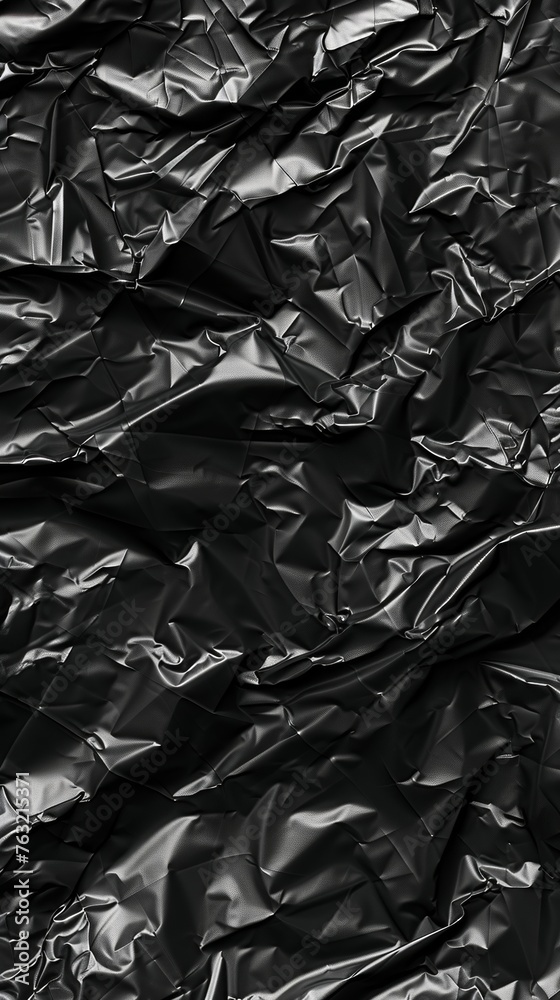 Close-Up View of Crumpled Black Material Highlighting Tactile Textures