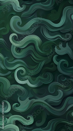 Green and Black Wavy Shapes Background