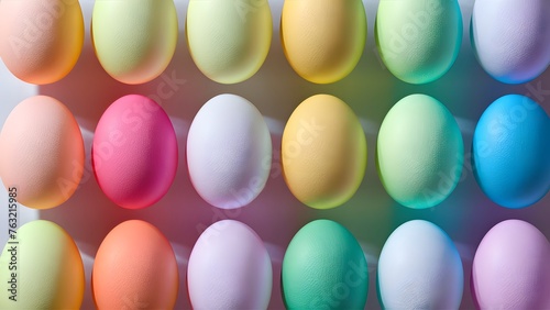 Brightly colored Easter Eggs arranged in a fun, festive pattern