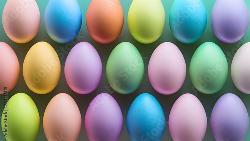 Brightly colored Easter Eggs arranged in a fun, festive pattern