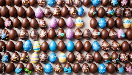 Colorfule iced sugar decorated chocolate easter eggs standing on clear background