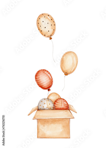 Box and balloons  watercolor hand drawn illustration © Нина Новикова