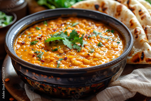 Turikish red lentil soup, served with flat bread. 