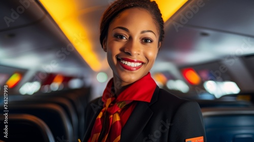 Flight attendant serves diverse cabin inclusivity in passenger service © javier