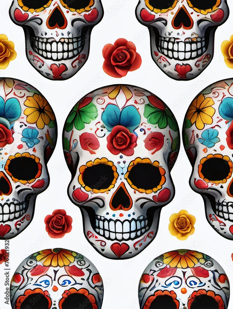 Photo Of Cinco De Mayo Sugar Skull Set Isolated On White Background