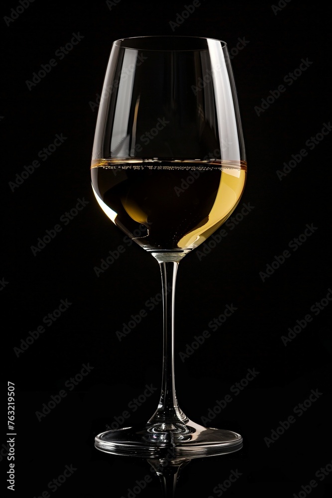 Verre de vin blanc sur fond noir, illustration boisson ia générative - obrazy, fototapety, plakaty 