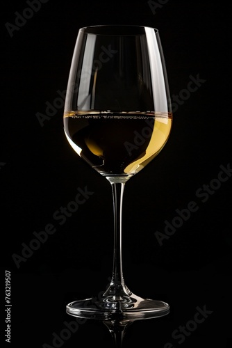 Verre de vin blanc sur fond noir, illustration boisson ia générative