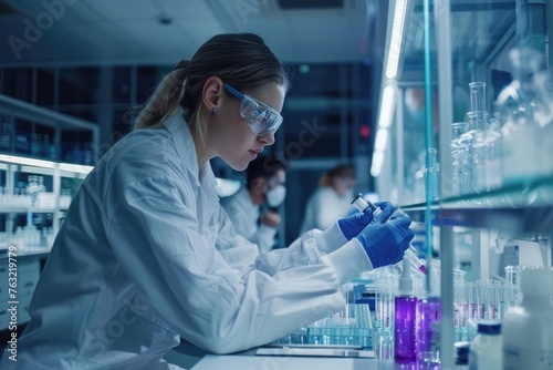 Female Scientist Advancing Biotech Medication Research in a Modern Laboratory