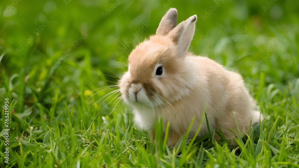 Fluffy Easter Bunny frolicking in a field of green grass Fluffy Easter Bunny frolicking in a field of green grass