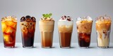 A delectable array of refreshing shakes, including espresso, mocha, and frappe, served cold.