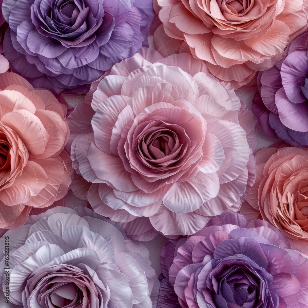 Textured background of soft pastel hues, adorned with delicate roses in a harmonious blend of pink and lavender