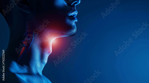 Digital composite of highlighted larynx of man. Photo with copy space.