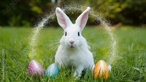 Magical Easter Bunny spreading happiness with a trail of glitter © Jawed Gfx