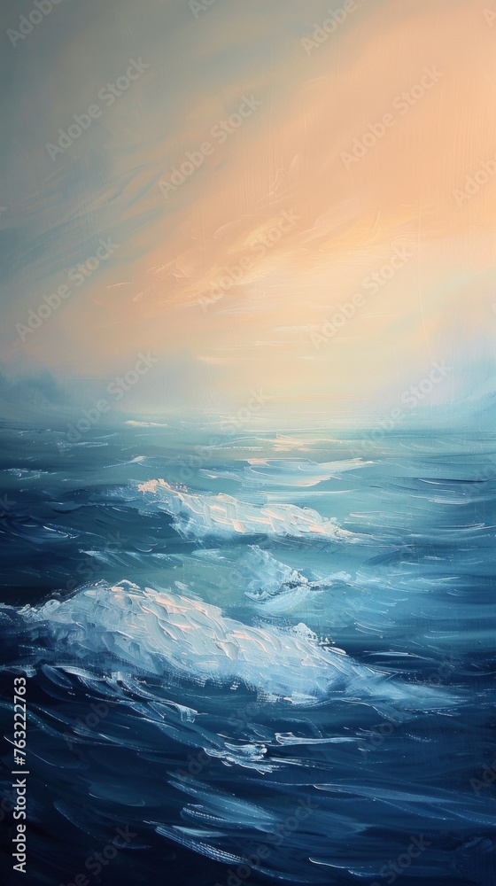 Ocean waves painting in blue tones