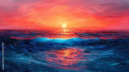 Impressionist painting of a sunset over the ocean © iVGraphic