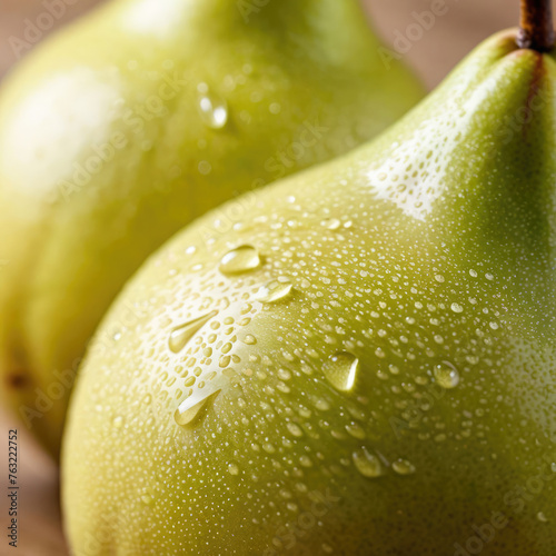Close-up of the surface of a pear capturing its smooth, shiny texture 
