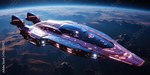 Intergalactic cruiser, overcoming cosmic open spaces with the speed of light, like an arrow of