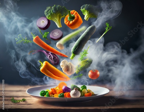 Teller Gemüse mit Dampf Symbolbild