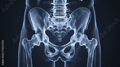 x-ray of pelvic bones and hip joints in direct projection, coxarthrosis, osteoporosis, medical research photo