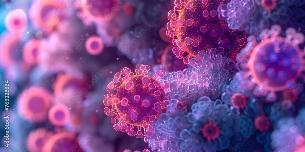 Coronavirus 2019-nCov novel coronavirus concept. Microscope virus close up. 3d rendering.
