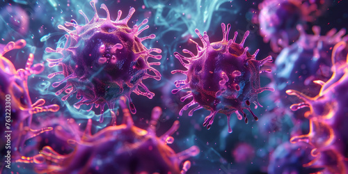 Coronavirus 2019-nCov novel coronavirus concept. Microscope virus close up. 3d rendering. photo