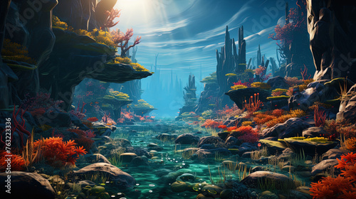 Planet with magnificent oceans and picturesque underwater reefs, like the world of a water symp