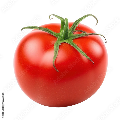Single ripe tomato isolated on white background, fresh and healthy vegetable