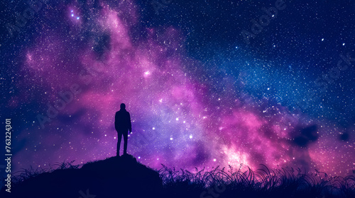Silhouette of a person gazing at starry night sky