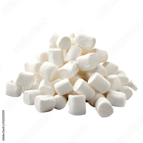 Pile of fluffy marshmallows isolated on white or transparent background 