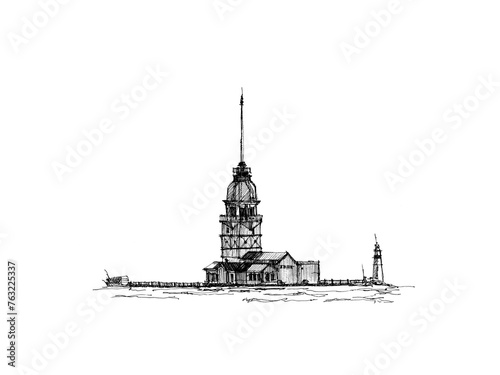 Drawing sketch of Istanbul tower