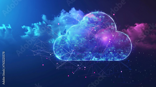 Cloud storage. A digital service or application that transfers data to a server or hosting service. Data transfer protection and data center connection network. Web-based cloud, Generative Ai