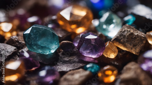 A bunch of beautiful semi-precious stones. precious and semiprecious stones.
