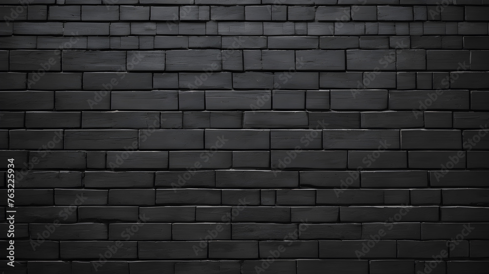  brick wall with wooden floor may used as background. brick wall, dark background for design. AI generated image, ai.