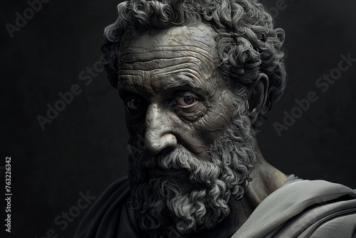 Create a digital art series featuring lifelike portraits of Stoic philosophers like Marcus Aurelius, Zeno of Citium, and Musonius Rufus, portraying their iconic stoic expressions a photo