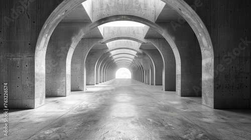 Symmetrical perspective of concrete arches in modern architecture