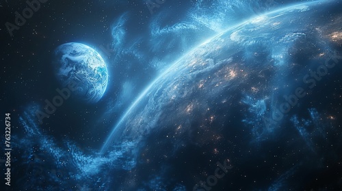 Blue futuristic background with planet earth