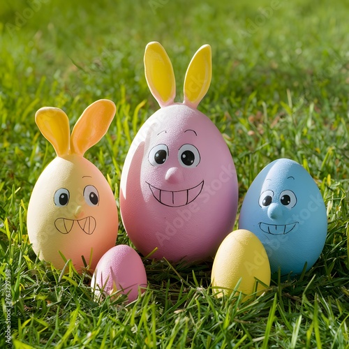 Cheerful egg cellent Easter displays with whimsical egg sculptures and vibrant colors For Social Media Post Size photo