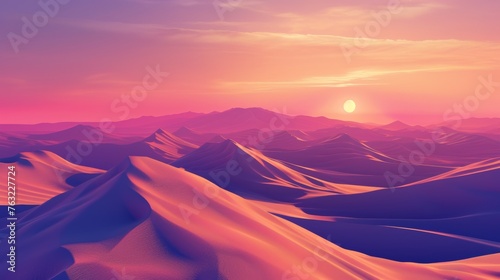 Sunset over purple sand dunes