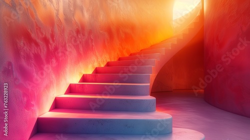 Abstract colorful staircase with gradient lighting